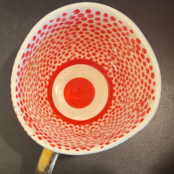 CREATIVE CO-OP Artisan Look Stoneware Mug w/ Red Dots Design & Shiny Gold Handle - Picture 9 of 11